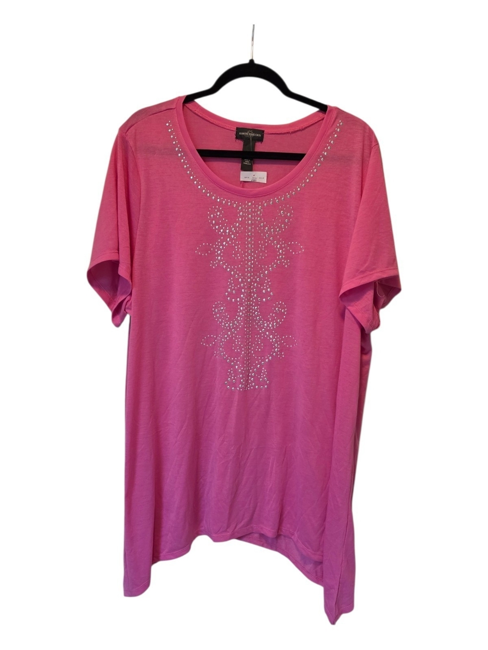 Karen Scott Hot Pink Short Sleeve Scoop Neck Top with Rhinestone Front